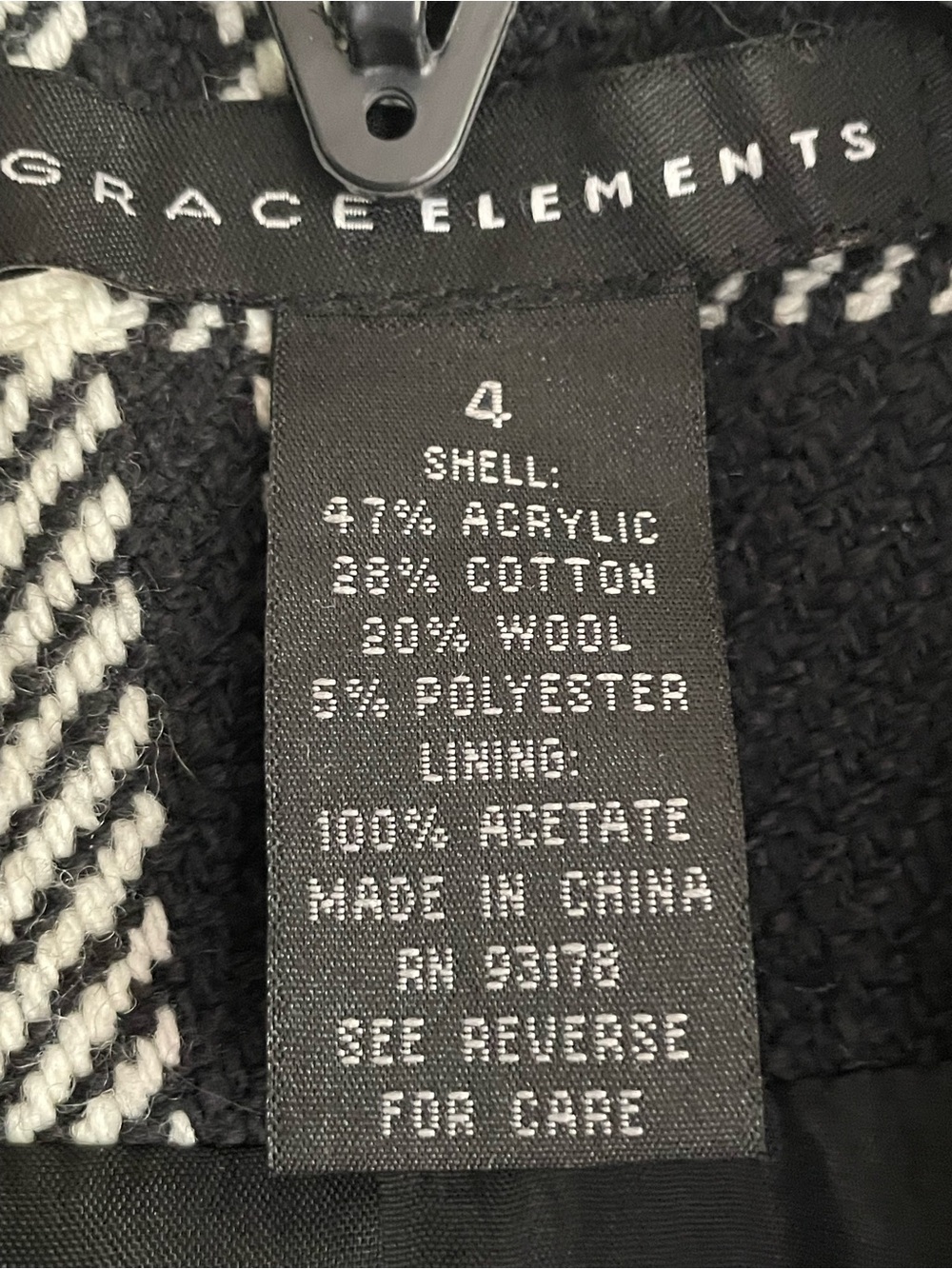Grace Elements Wool Cropped Blazer Jacket Lined Black Ivory White Plaid - Picture 6 of 7
